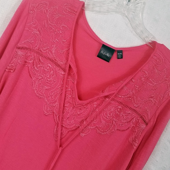 Rafaella Women's BoHo Style Embroidered Tie Neck Long Sleeve XL Blouse Shirt Top - Picture 3 of 8